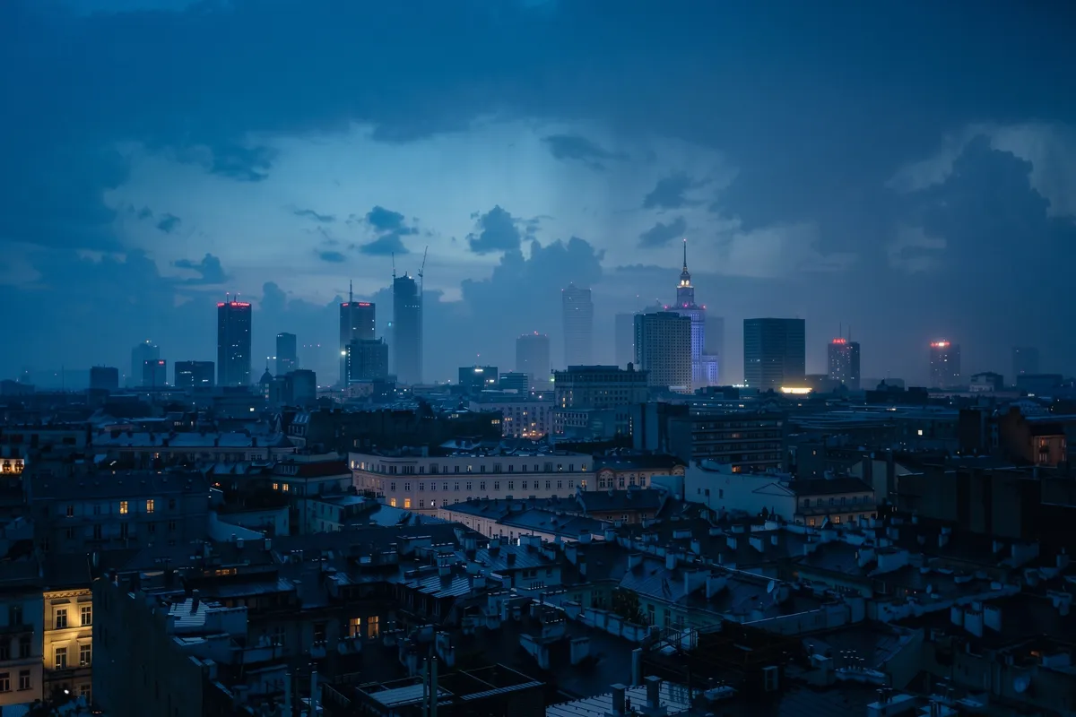 Panorama Warszawy o zmierzchu